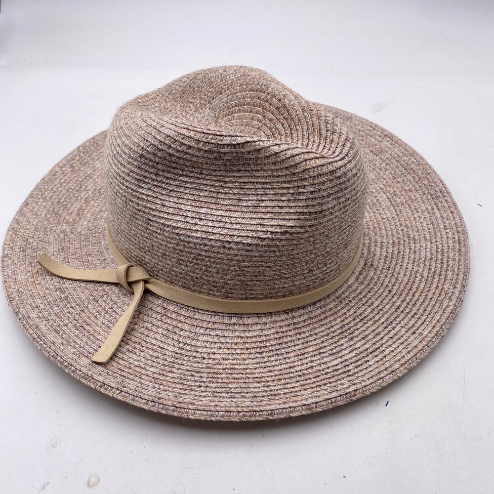 Sonoma Goods for Life Straw Fedora Sun Hat OSFM Tan Wide Brim Adjustable 99320